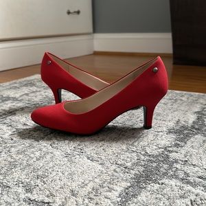 Life Stride Bright Red Linen Fabric Heels Pumps Shoes